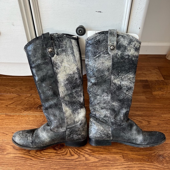 Grey/Black Frye glazed distressed crackle Melissa Pull on riding boots - Picture 3 of 16